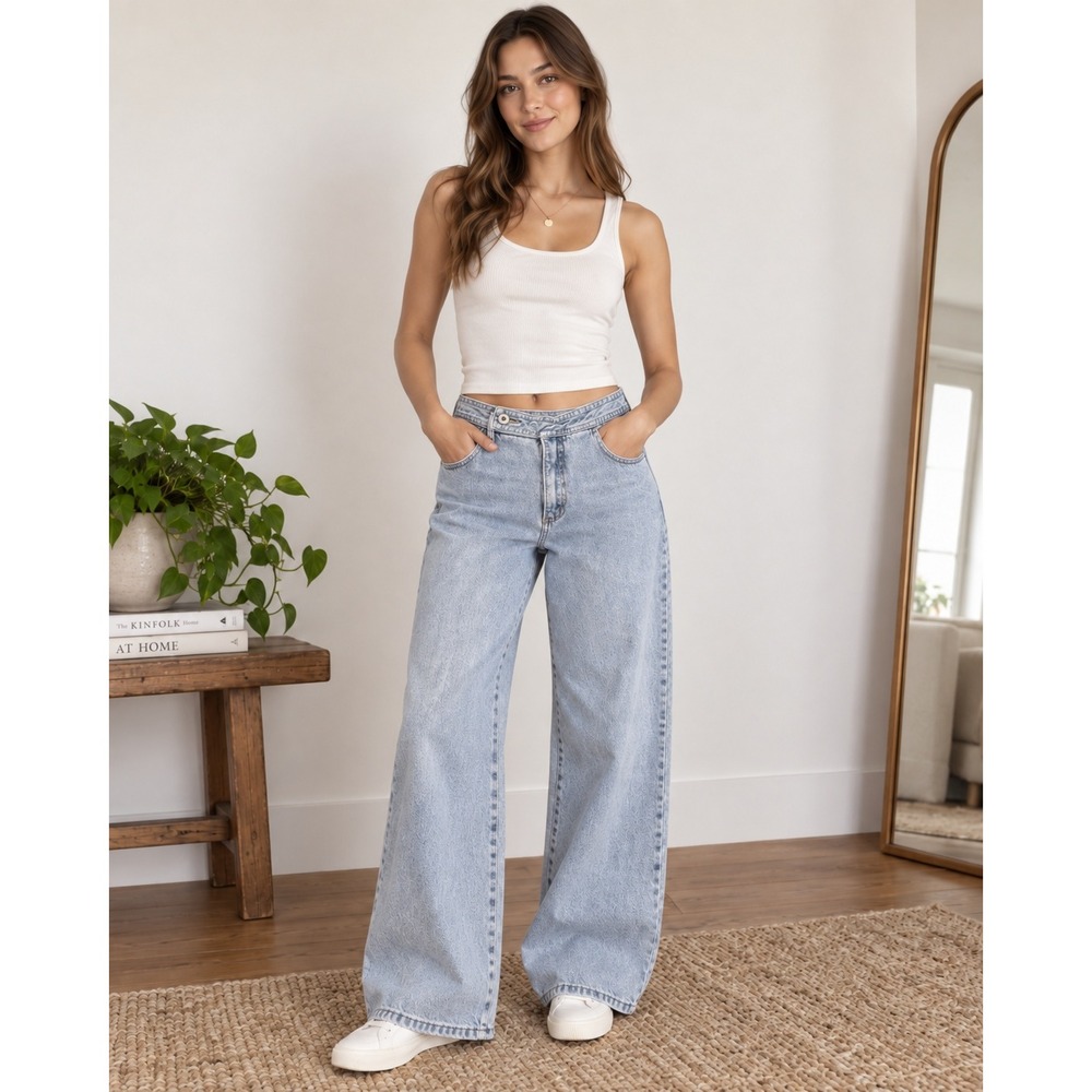 Express Bleus Jeans Light Wash 90s Vintage Wide Leg Baggy High Rise Denim 9/10